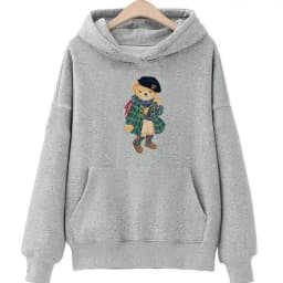 Cute Bear Printing Hoodies Women Trendy Sweatshirts Winter Fleece Clothing Comfortable Casual Long Sleeve Oversized Pullovers