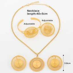 Luxury Gold Color Earrings Chain Hot Sale 45cm Necklace Bracelet Ring Dubai African Fashion Jewelry Set Party Anniversary Gift
