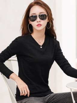 2026 Long Sleeve Spring Women Slub Cotton T Shirts Female Button Green V-Neck Solid Color T-shirt Coffee Korean Soft Loose Tops