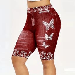High Waist Women's Leggings Comfy Faux Denim Floral Geometric Patterns Y2K Style - Perfect for Yoga Casual Wear All Seas