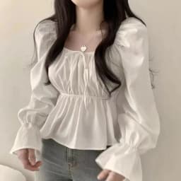 2025 Fashion New Ruffle White Long Sleeved Women's Blouses Square Neck Sexy Short Shirt Korean Style Flare Sleeve Sweet Tops