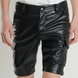Men's Leather Cargo Shorts Stretch Fashion PU Leather Shorts Pockets
