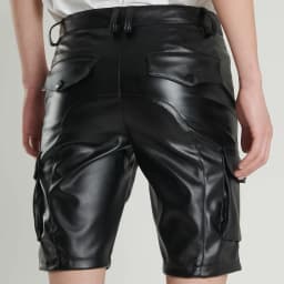 Men's Leather Cargo Shorts Stretch Fashion PU Leather Shorts Pockets