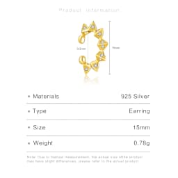 VEWANT 925 Sterling Silver Zircon Spike Earcuff Cuff Earring No Piercing Clips 2024 Women Fine Fashion Party Jewelry