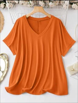 New Plus Size European and American Women's Casual V-neck Solid Color T-shirt