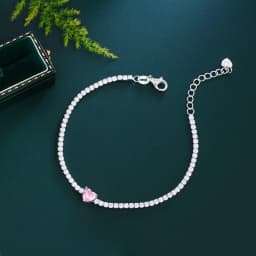 QooLady 925 Sterling Silver Tennis Chain Bracelets for Women Love Heart Pink Cubic Zircon Party Valentine Day Jewelry Gift SB017