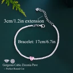 QooLady 925 Sterling Silver Tennis Chain Bracelets for Women Love Heart Pink Cubic Zircon Party Valentine Day Jewelry Gift SB017