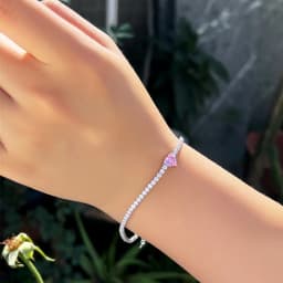 QooLady 925 Sterling Silver Tennis Chain Bracelets for Women Love Heart Pink Cubic Zircon Party Valentine Day Jewelry Gift SB017