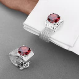 HAWSON Men Birthstone Crystal Cufflinks 17mm Color Stone Cuff Links for Wedding Business Shirt, Birthday Gift for Men