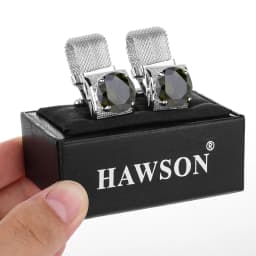 HAWSON Men Birthstone Crystal Cufflinks 17mm Color Stone Cuff Links for Wedding Business Shirt, Birthday Gift for Men