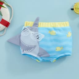 Toddler Baby Boys Casual Swim Shorts Elastic Trunks Band Shark Print Stretch Quick Dry Summer Swimsuit with Cartoon Design