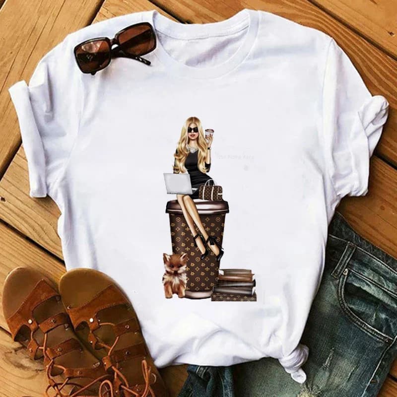 Fashion Print T-shirt Kawaii Melanin T Shirt Women Funny Black African Curly Hair Girl Graphic Tees Aesthetic Tshirt Female