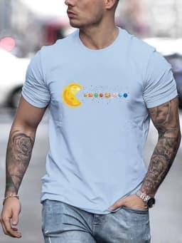 Solar System Planets Print Tees For Men, Casual Quick Drying Breathable T-Shirt, Short Sleeve T-shirt For Running Training
