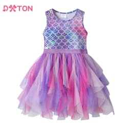 DXTON Summer Sleeveless Dresses For Girls Irregular Tulle Kids Princess Dress Mermaid Party Prom Toddler Children Costumes 3-12Y