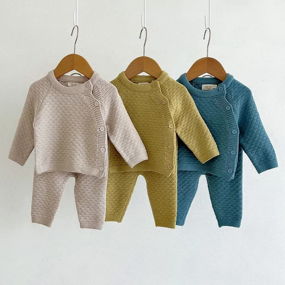 2Pcs Baby Boy Clothes Set Soft Knit Cotton Baby Boy Sweater + Pants Kids Outfit Spring