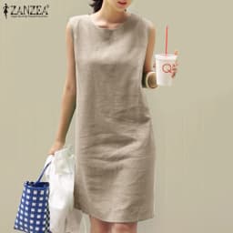 2024 Summer Dress ZANZEA Fashion Sleeveless Beach Vestidos Office Work Sundress Women Elegant Solid Color Dresses Robe Femme