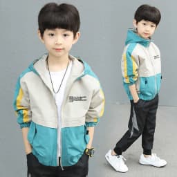 2025 New Splicing Boys Coat Spring Autumn Letter Printing Handsome Hooded Windbreak For 4-12 Years Kids Sports Leisure Outerwear