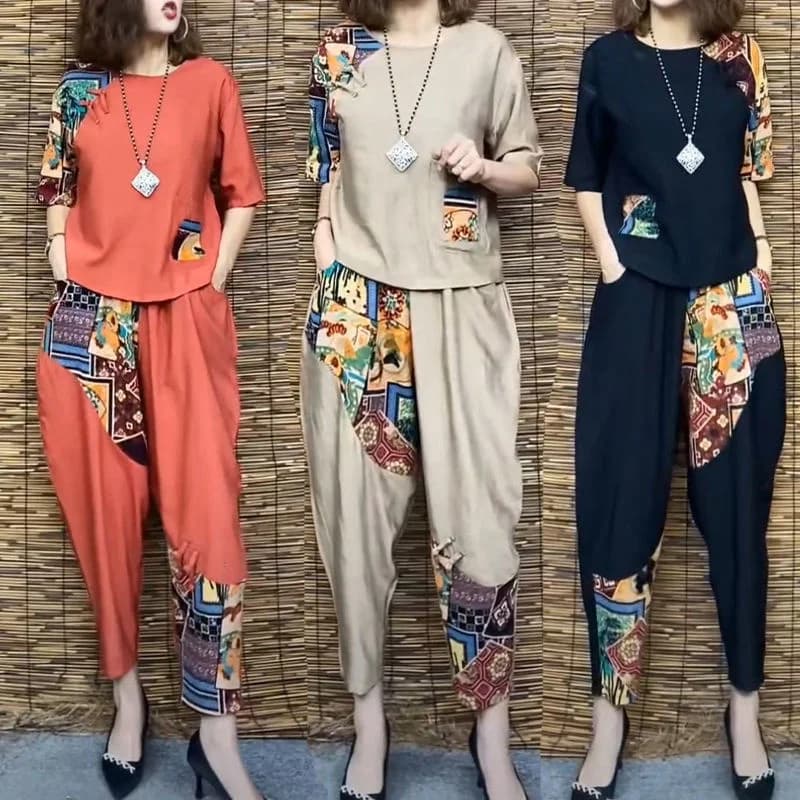 Women's Casual Suit 2024 Summer New Slim Short Sleeve T-Shirt Top Harlan Cropped Pants Plus Fashion Cotton Linen 2 Two Piece Set