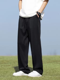 Summer Korean Men's Pants Light&Thin Polyester Elastic Waist Semi-Wide Loose Slacks Drape Suit Pants Male Casual Trousers