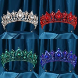 Baroque Luxury Girls Red Green Blue Crystal Bridal Wedding Tiara Crown Bride Queen Headbands Hair Jewelry Accessories