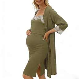 2pcs/Set Pregnancy Pajamas Sleepwear Nursing Pregnant Woman Sling Breastfeeding Nightgown Maternity Labor Dress+Robe Childbirth