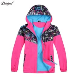Dubbped Spring Autumn Jacket Boys Girls Waterproof Windbreaker Raincoat Graffiti Design Coat Polar Fleece Windproof Clothes