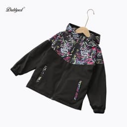 Dubbped Spring Autumn Jacket Boys Girls Waterproof Windbreaker Raincoat Graffiti Design Coat Polar Fleece Windproof Clothes