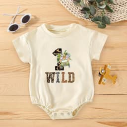 Wild One Animal Printed Short Sleeve Bubble Romper Newborn Oversized Jumpsuit Infant Birthday Party Clothes Baby Shower Bodysuit