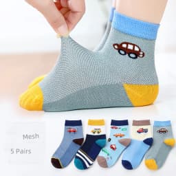 5Pairs/Lot Children's Car Socks Pure Cotton Spring And Summer Thin Boys' Mesh Breathable Sports Socks 3-15Years