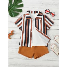 4-7 Years Clothes Set for Kids Baby Boy Handsome Striped Short Sleeves Shirt+Solid Shorts 2PCS Summer Daily Casual School Outfit