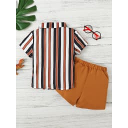 4-7 Years Clothes Set for Kids Baby Boy Handsome Striped Short Sleeves Shirt+Solid Shorts 2PCS Summer Daily Casual School Outfit