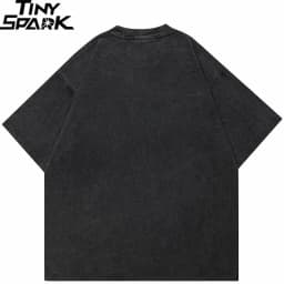 Hip Hop Washed Black T-Shirt Streetwear Vintage Purple Graphic Horror Castle T Shirt Cotton Tshirt Men Tops Tees Unisex Y2K