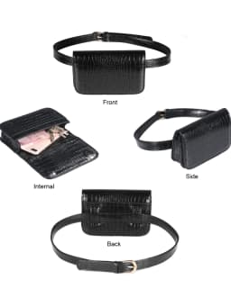 Fashionable women's waist bag, multifunctional crocodile pattern PU leather small bag, casual sports diagonal cross chest bag