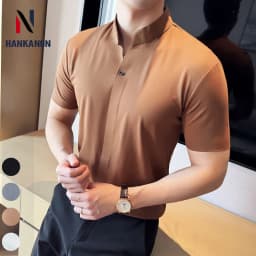 Men's High Elastic V-neck Polo Shirt, Thin Short-sleeve T-shirt, Business Casual Men's Top, 2024 High Quality, M-4XL.