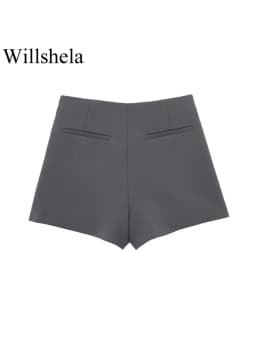 Willshela Women Fashion Solid Bandage Side Zipper Mini Skirts Shorts Vintage High Waist Female Chic Lady Shorts