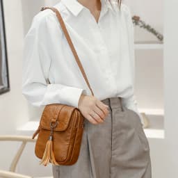 Soft Leather Crossbody Bags for Women High Quality Solid Color Tassel Shoulder Bag Retro Cell Phone Purse Handbags