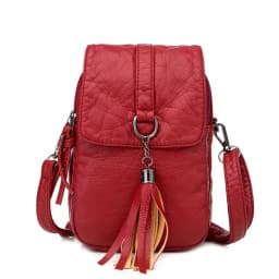 Soft Leather Crossbody Bags for Women High Quality Solid Color Tassel Shoulder Bag Retro Cell Phone Purse Handbags