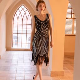 SIDAIMI 1920s Flapper Dress Great Gatsby Dress Round-Neck New Women's Black Sequin Dress Elegant Dress Tassel Party Dress