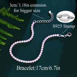 QooLady 925 Sterling Silver Round Pink CZ Tennis Link Bracelet for Women Classic Adjustable Size Female Wedding Jewelry SB013