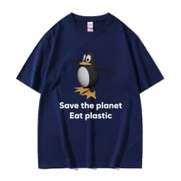 Save The Earth Eat Plastic Funny Meme T-Shirt Cute Penguin Graphics Men's T Shirt Fashion Casual Oversized Short Sleeve T-shirts
