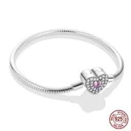 2024 Hot Selling New Original 925 Sterling Silver Snake Chain Heart Cat Claw Bracelet for Disk Beads DIY Jewelry Making