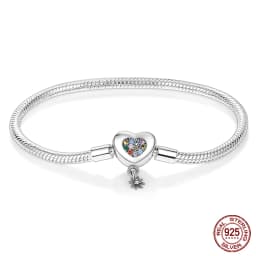 2024 Hot Selling New Original 925 Sterling Silver Snake Chain Heart Cat Claw Bracelet for Disk Beads DIY Jewelry Making