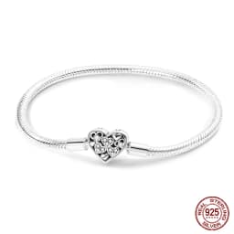 2024 Hot Selling New Original 925 Sterling Silver Snake Chain Heart Cat Claw Bracelet for Disk Beads DIY Jewelry Making