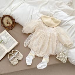 Baby Girls Bodysuit Autumn Princess Lace MeshToddler Romper Dress Solid Cotton Infant Clothing One Piece for 3M-2Y