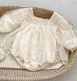 Baby Girls Bodysuit Autumn Princess Lace MeshToddler Romper Dress Solid Cotton Infant Clothing One Piece for 3M-2Y