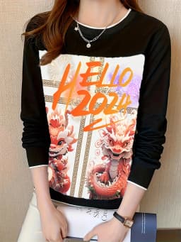 Fashion Patchwork Bottoming Shirts Women's Sweatshirt Casual Tops Printing T Shirt Ladies O-Neck Tee Shirt