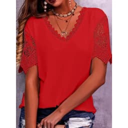 Vintage Fashion Lace Trendy Women T Shirts Casual Elegant Chic Oversized Blouses Tees Solid Color Streetwear Tops Women Clothing