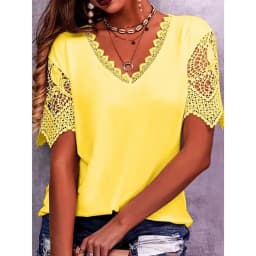 Vintage Fashion Lace Trendy Women T Shirts Casual Elegant Chic Oversized Blouses Tees Solid Color Streetwear Tops Women Clothing