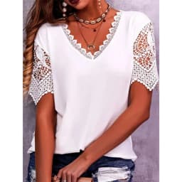 Vintage Fashion Lace Trendy Women T Shirts Casual Elegant Chic Oversized Blouses Tees Solid Color Streetwear Tops Women Clothing