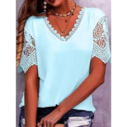 Vintage Fashion Lace Trendy Women T Shirts Casual Elegant Chic Oversized Blouses Tees Solid Color Streetwear Tops Women Clothing